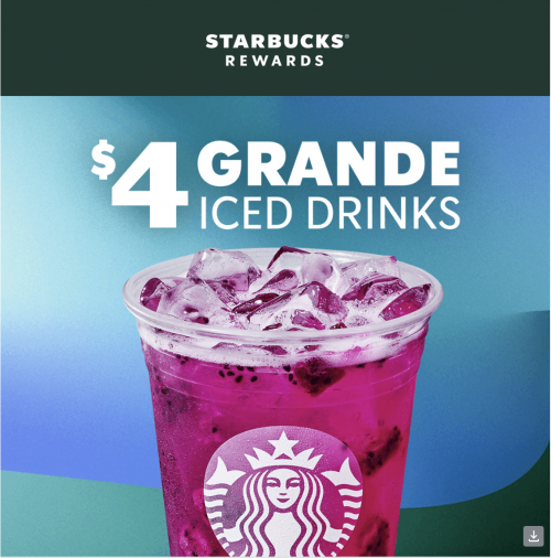 Starbucks Canada Rewards Offers: Grande Sized Iced Drink for only $4!